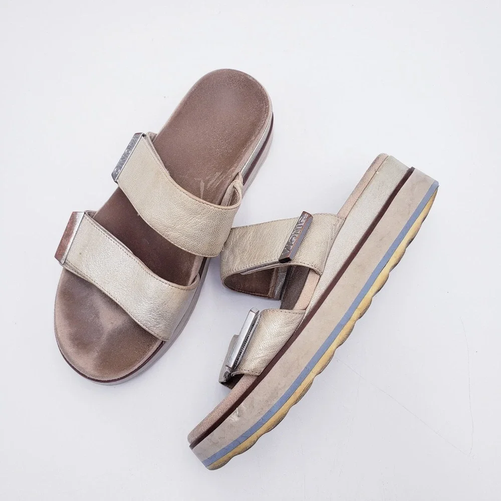 Vionic Brandie Metallic Champagne‎ Leather Platform Slide Sandals Size 7